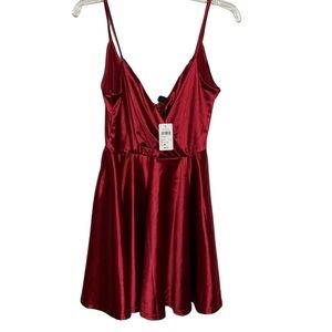 NWT Satin Skater Dress Color Wine Size Medium